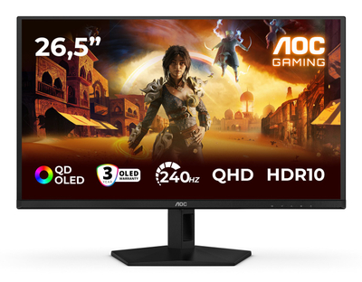 Гејминг монитор AOC G4 Q27G41ZDF, 26.5\", QHD QD OLED, црн со црвена боја