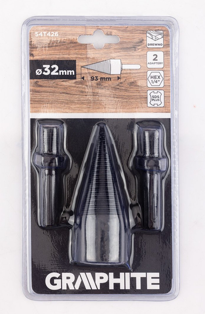 Freza për dru Graphite 54T426, 32mm, me adapter SDS Plus dhe HEX, e zezë