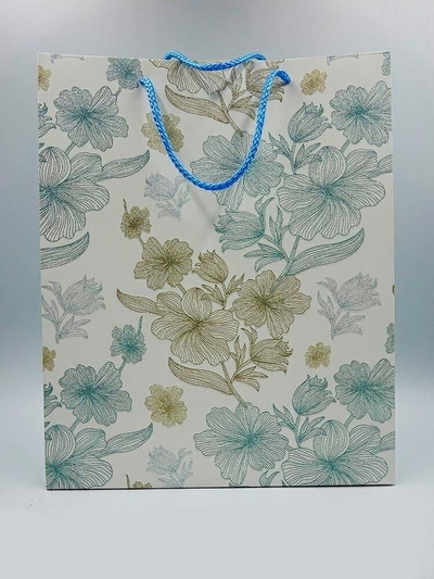 Qese dhuratash Glitter Gift Bag L, 12x26x32 cm, me shkëlqim, me lule