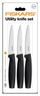 Set thika Fiskars, për çdo përdorim, 3 copë, zezë