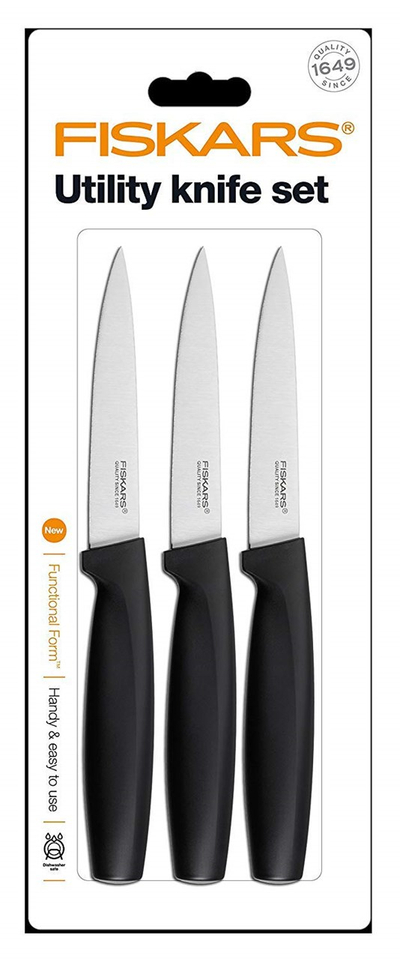 Set thika Fiskars, për çdo përdorim, 3 copë, zezë