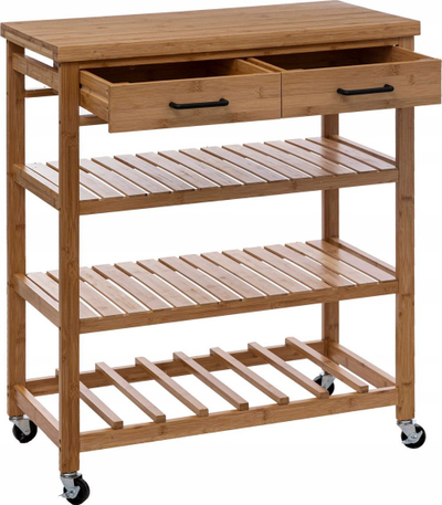 Кујнска количка 5Five Bamboo Trolley, 2 нивоа, со блокирачки тркала, природна бамбус
