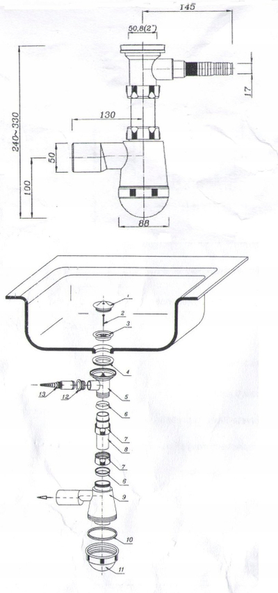 Sifon kuzhine Akces 19200B, 1 ndarje, dalje për lavatriçe dhe enëlarëse, inox