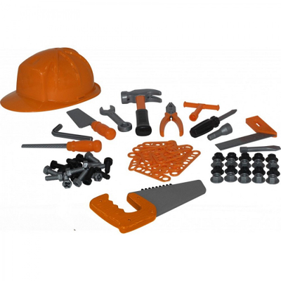 Set lodrash vegla Polesie Tool Set, 74 copë, me përkrenare, shumëngjyrësh