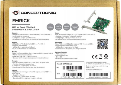 Kartë PCIe Conceptronic EMRICK, USB 3.2 Gen 2, 1x USB C 1x USB A, e zezë