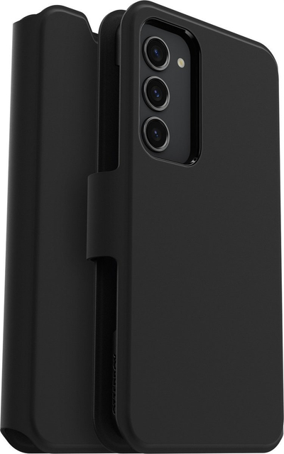 Këllëf telefoni OtterBox Strada Via për Samsung Galaxy S23+, kapak me xhep karte, i zi