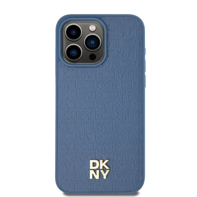 Kapak telefoni DKNY Leather Monogram, MagSafe, për iPhone 15 Pro Max 6.7", blu