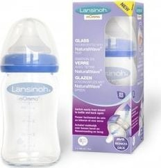Biberon prej qelqi Lansinoh NaturalWave, 160 ml, transparent