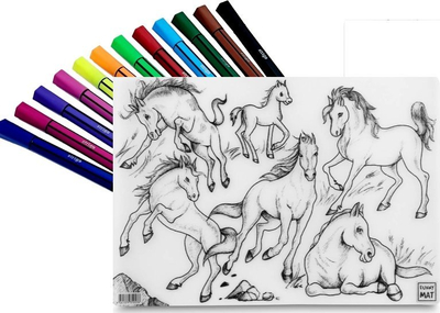 Dyshek vizatimi Funny Mat Horses, i ripërdorshëm, për ngjyrosje, shumëngjyrësh