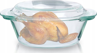 Enë pjekjeje e rrumbullakët me kapak, e thellë, për furrë, xham transparent