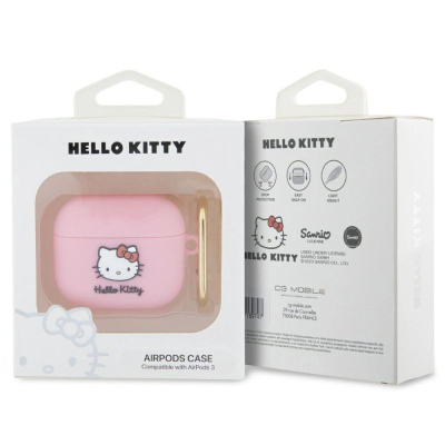 Kapak silikoni Hello Kitty për AirPods, me karabinë, rozë