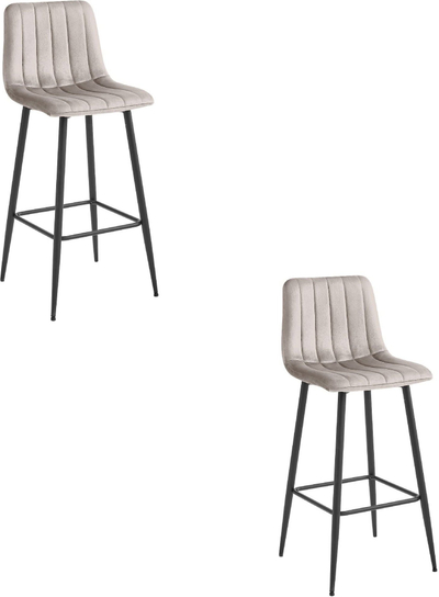 Set karrigesh bari Oskar Barstool POZZA, velur, këmbë të zeza, bezhë e errët