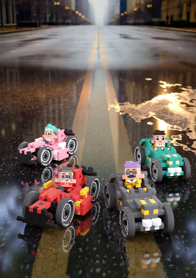 Set ndërtimi Marioinex Mini Waffle Cars, 50 copë, makinë kabriolet retro, gri