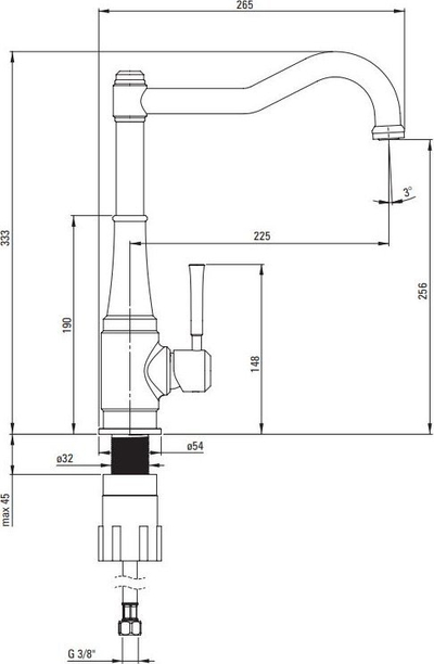 Rubinet i kuzhinës Deante BQT N63M, 27 x 8 x 40 cm, i zi 