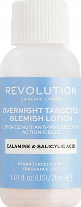 Trajtim nate për akne Revolution Skincare Overnight Targeted Blemish Lotion, me kalaminë dhe acid salicilik, 30 ml, rozë