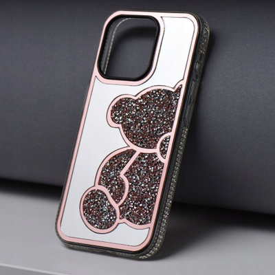 Futrollë telefoni OEM TEDDY BEAR për iPhone 17, PU TPU, rozë