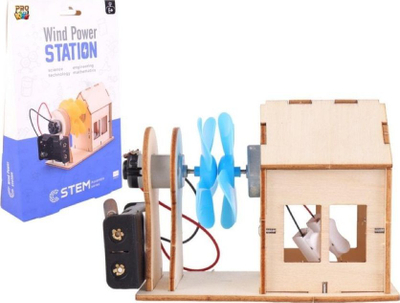 Set edukativ Pro Kids Wind Power Station, model central ere, STEM, dru, i shumëngjyrshëm