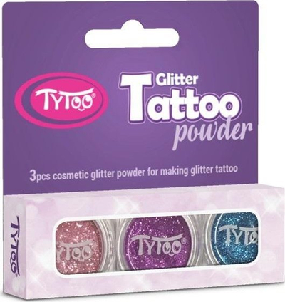 Set tatuazhesh me glitter TyToo, 3 ngjyra, për kalamaj