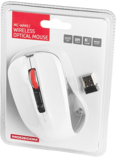 Maus pa tela Modecom WM9.1, optik, 1600 DPI, i bardhë