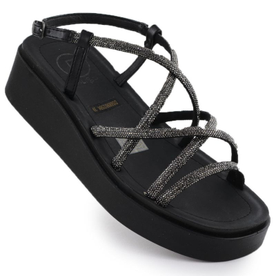 Sandale grash Filippo DS6898/25, me platformë wedge, ngjyrë e zezë