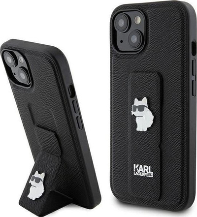 Futrollë Karl Lagerfeld KLHCP15SGSACHPK për iPhone 15 6.1", hardcase me Gripstand Saffiano, e zezë