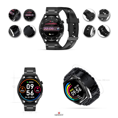 Smartwatch Giewont GW450-1, ekran me ngjyra, rrip silikoni, i zi
