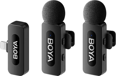 Mikrofon pa tel Boya BY-V2, 2.4 GHz, për iPhone dhe iPad, i zi