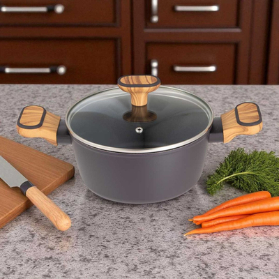 Тава со капак Bergner Charcoal, 20 cm, 2.3L, кован алуминиум, темно сива