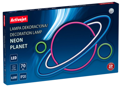 Llambë dekorative LED Activejet AJE-NEON PLANET, 32 cm, shumëngjyrëshe, për ambient të brendshëm