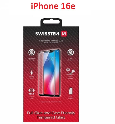 Xham mbrojtës Swissten Case Friendly për iPhone 16e, Tempered Glass 9H, i zi