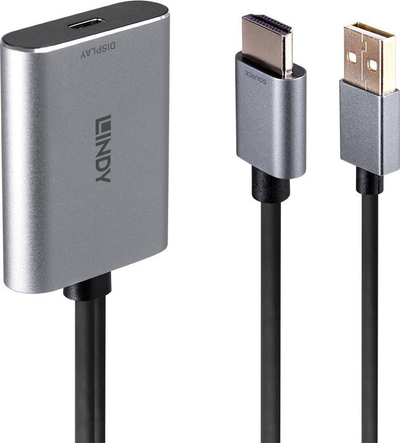 Adapter video Lindy HDMI në USB C, 4K 60Hz, me furnizim USB, ngjyrë gri
