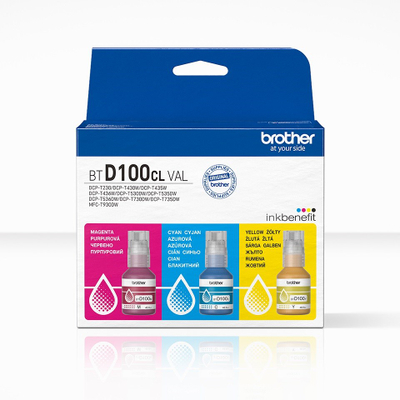 Set bojërash Brother BTD100CL, 3 shishe, cian, magenta edhe e verdhë