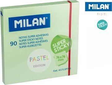 Лепливи листови Milan Super Sticky, 76 x 76 mm, 90 листови, пастелно зелена