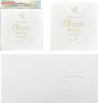 Ftesa pagëzimi Kukartka Invitation Baptism, set 5 copë, të bardha