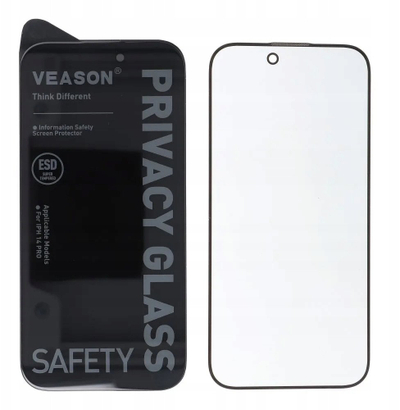 Mbrojtës ekrani Veason 6D Pro Privacy për iPhone 13 Pro 14, xham i temperum, i zi