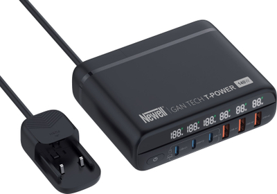 Karikues muri Newell GaN Tech T-power, 140W, me 6 porta USB, me adapterë prizash