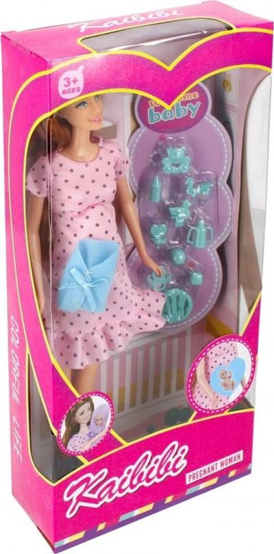 Kukull MEGA CREATIVE Kaibibi, 29cm, shtatzënë me bebe dhe gjonna shoqëruese, shumëngjyrëshe