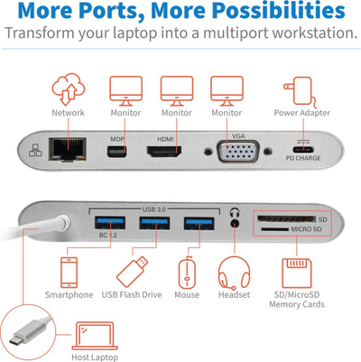 Docking station Eaton Tripp Lite U442-DOCK1, USB C, Gigabit Ethernet, argjendi