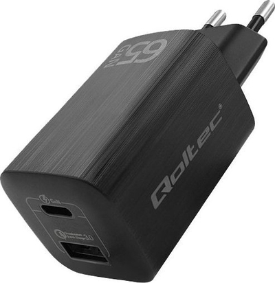 Karikues Qoltec 50766 GaN ULTRA, 2x USB USB C, Power Delivery Quick Charge 3.0, i bardhë