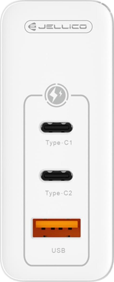 Karikues muri JELLICO C118 GaN PD, 100W, 2xUSB C 1xUSB QC3.0 me kabllo USB C, i bardhë