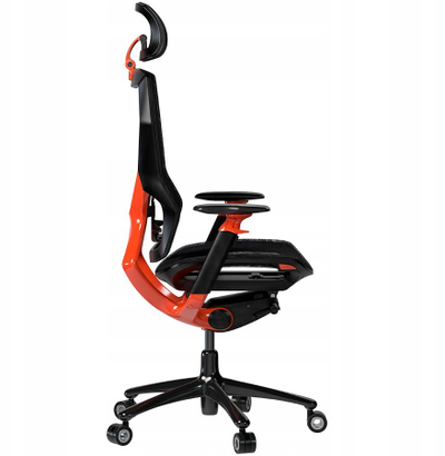 Karrige gaming Logar, tekstil, mban deri 150 kg, e zezë me të kuqe