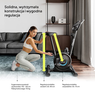 Biçikletë stërvitore Zipro One S Gold, sistem magnetik, kompakte, e zezë