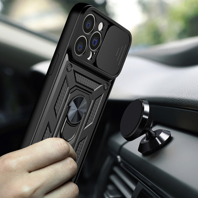 Mbulesë telefoni Hurtel Hybrid Armor Camshield për iPhone 14 Plus, me mbrojtje kamere, e zezë