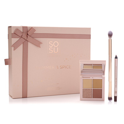 Set grimi SOSU Cosmetics Shimmer & Spice, hije + brushë + laps