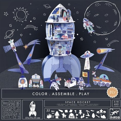 Set kreativ Djeco Color Assemble Play Space Rocket, 55 pjesë, DIY, shumëngjyrësh