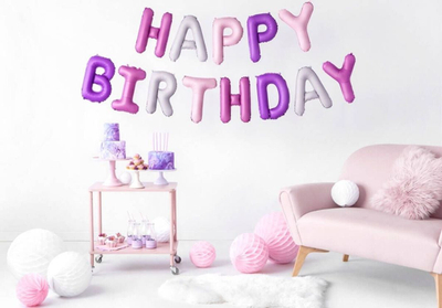 Balonë folie Happy Birthday, 340 cm, ngjyra pastel