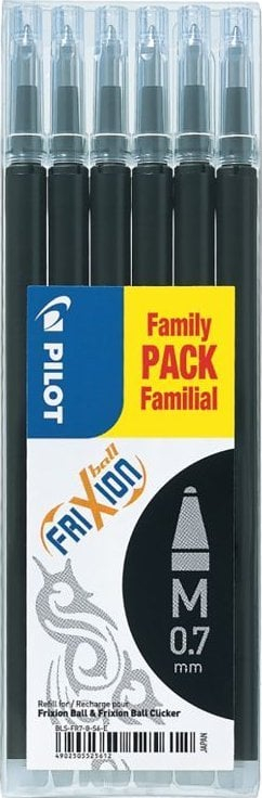 Rimbushje stilolapsi Pilot FriXion Ball Medium, 0.7mm, set 6 copë, e zezë