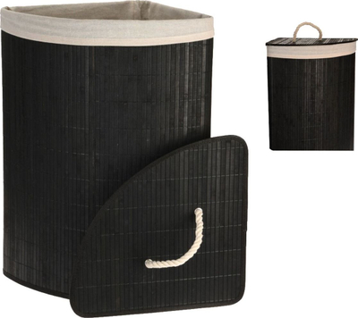 Shportë rrobash Bathroom Solutions Corner, trekëndëshe, bambu, e zezë