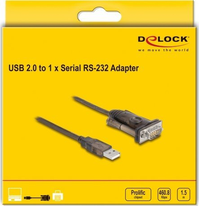 Adapter USB DeLOCK, USB 2.0 Type A në RS 232, D Sub 9 Pin, i zi