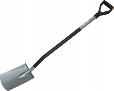 Lopatë Fiskars Ergonomic me kokë të rrumbullakët çeliku, bosht 125 cm, portokalli